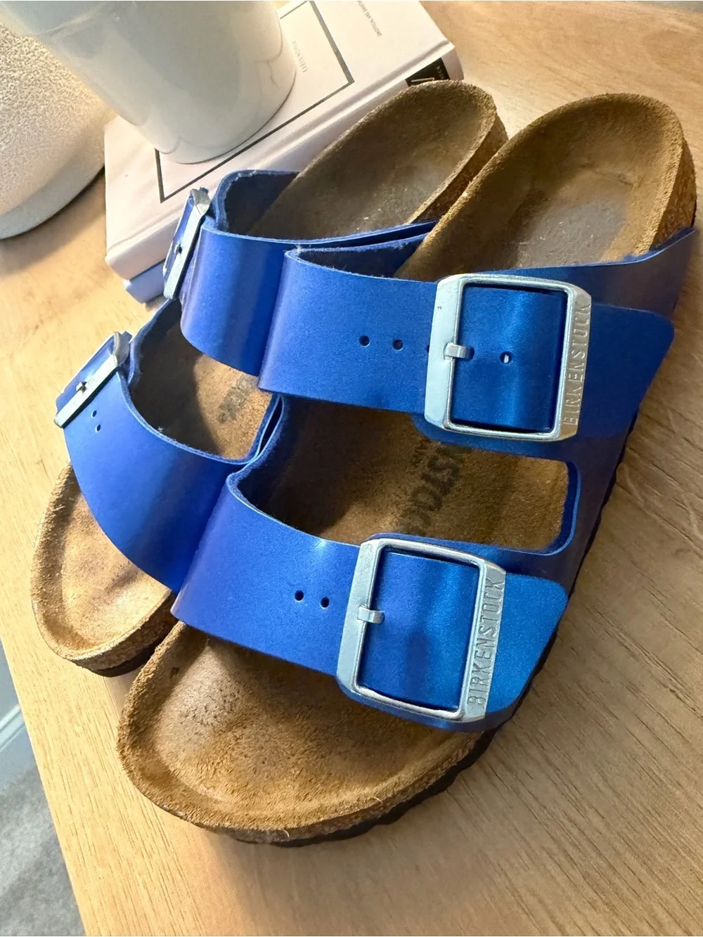 Birkenstock Metallic Blue Double Strap Sandals - Picture 3 of 10